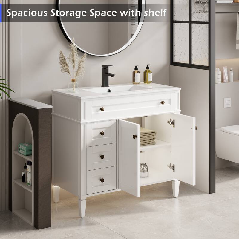 Retro Bathroom Vanity W/ Drop in Sink Combo Cabinet Set