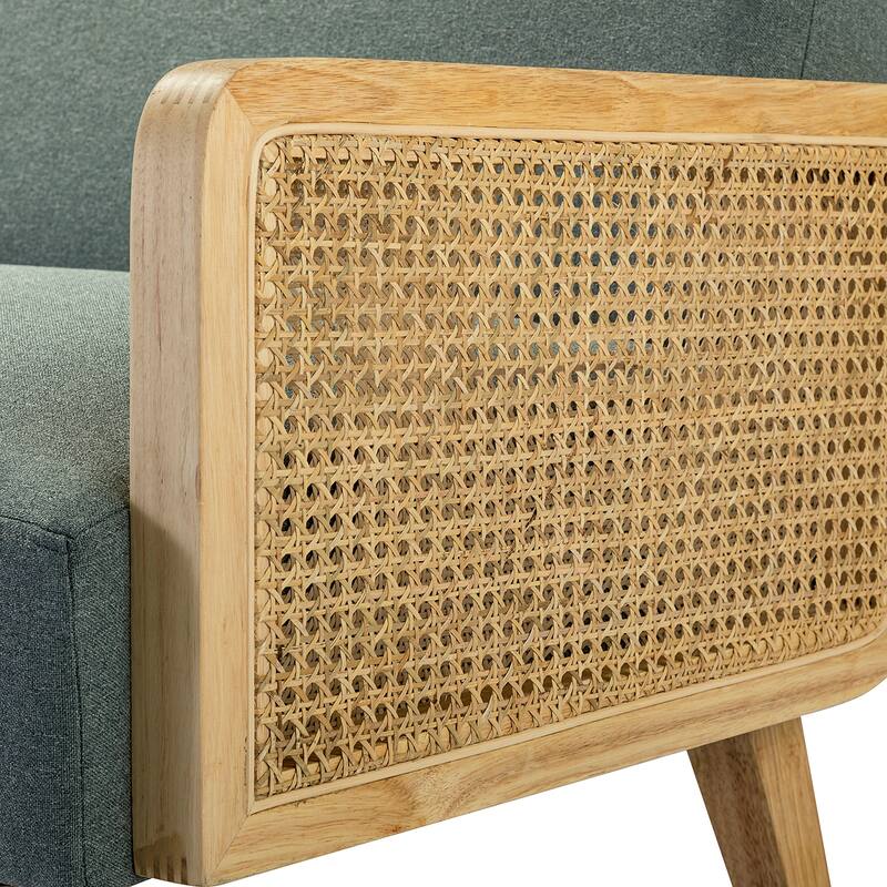 Sybil 43" Contemporary Solid Wood Upholstered Handcrafted Loveseat with Rattan Arms by HULALA HOME