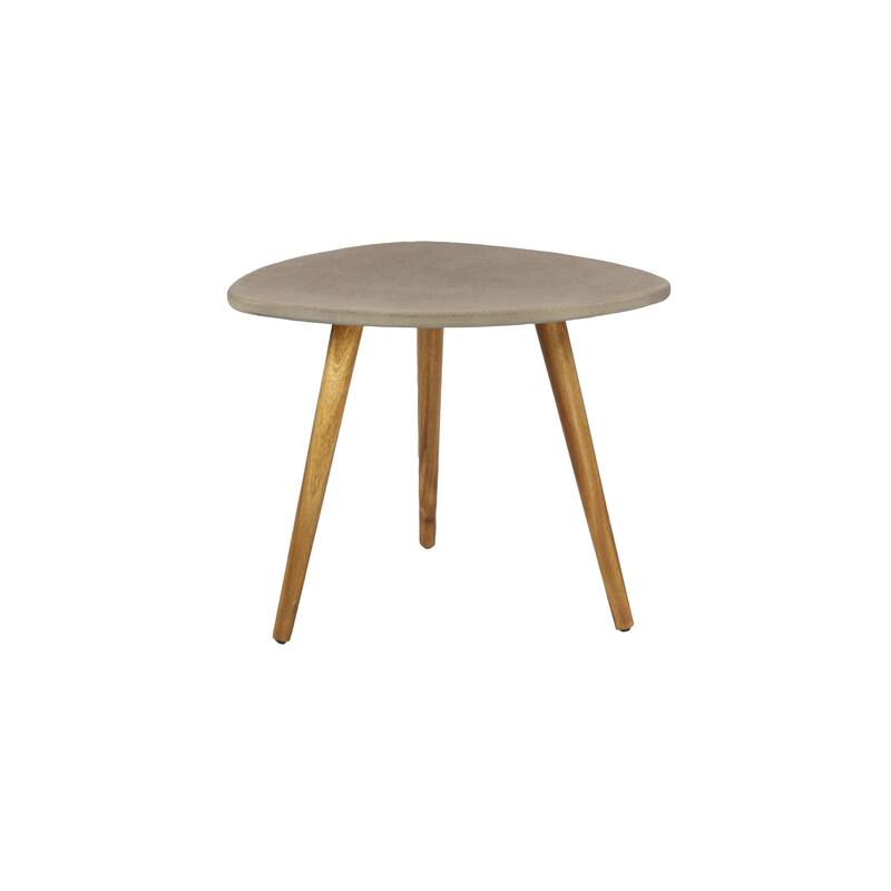 Gray Concrete Inspired Oval End Table Outdoor Accent Table with Brown Tapered Wood Legs