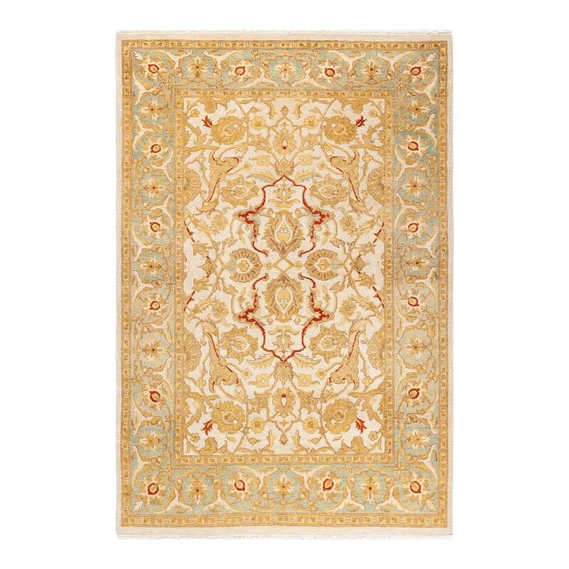 Overton Hand Knotted Wool Vintage Inspired Traditional Ottoman Ivory Area Rug - 4' 2" x 6' 3"