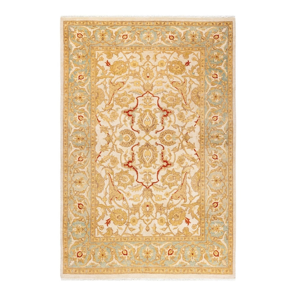 Overton Hand Knotted Wool Vintage Inspired Traditional Ottoman Ivory Area Rug - 4' 2" x 6' 3"