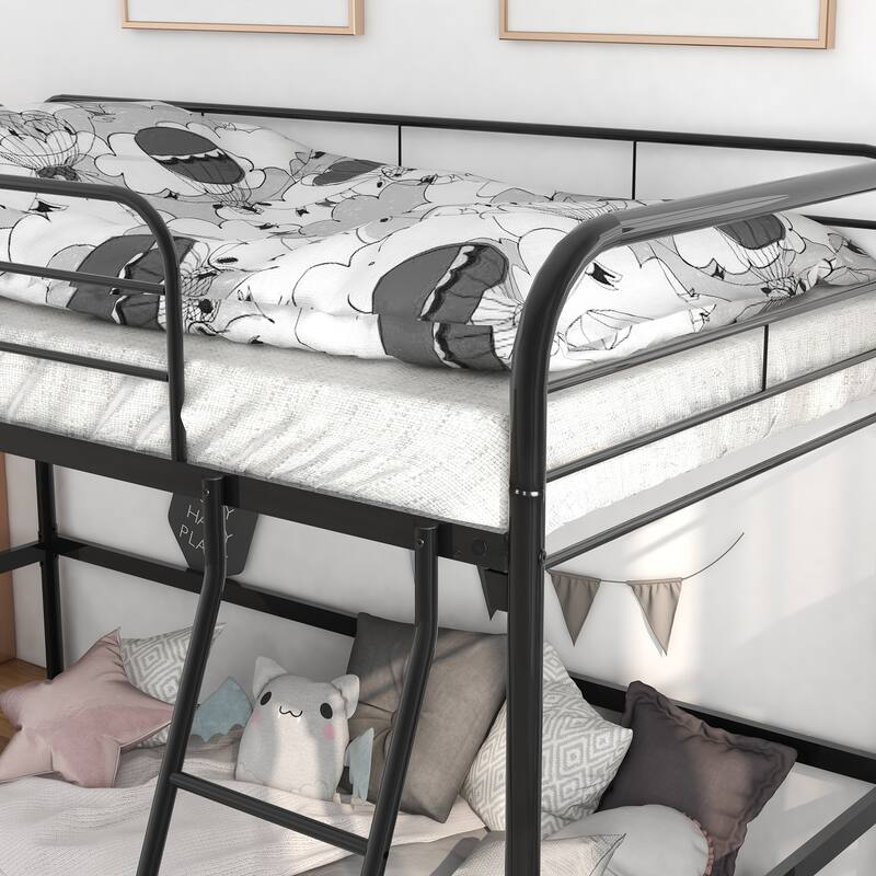 Black Metal Twin Size Loft Bed with Full-Length Guardrails, Durable Frame, and Ladder for Compact Spaces