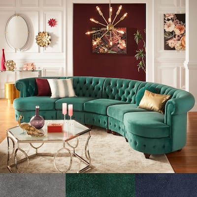 Morgan Velvet Tufted Scroll Arm Chesterfield 5-Seat Curved Sofa by iNSPIRE Q Bold