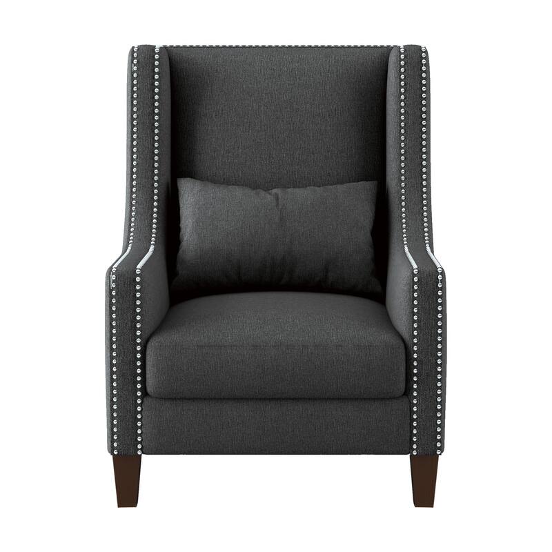Modern Living Room Chair, Dark Gray Polyester Upholstery, Nailhead Detail