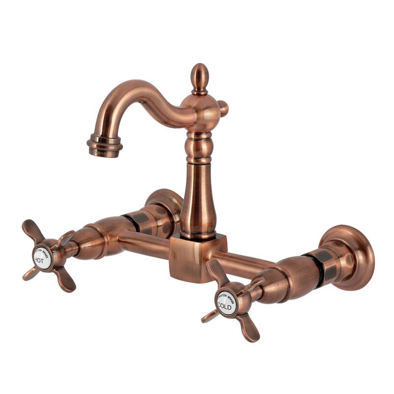 Kingston Brass Essex Double-Handle Wall-Mount Pre-Rinse Bridge Kitchen Faucet - Antique Copper