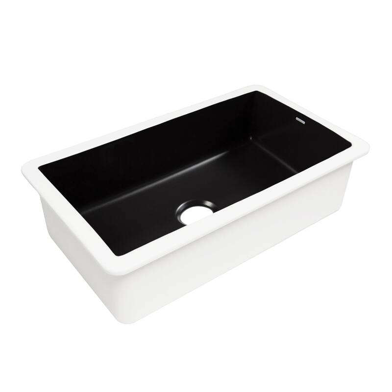 Eden Matte Black Fireclay 31" Single Bowl Undermount Kitchen Sink and Drain