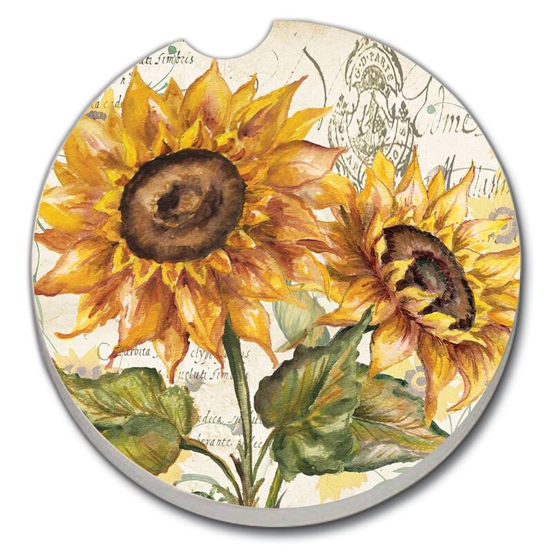 Counterart Absorbent Stoneware Car Coaster, Tuscan Sunflower, Set of 2 - 2.5