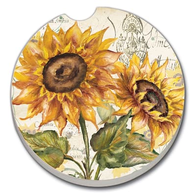Counterart Absorbent Stoneware Car Coaster, Tuscan Sunflower, Set of 2 - 2.5