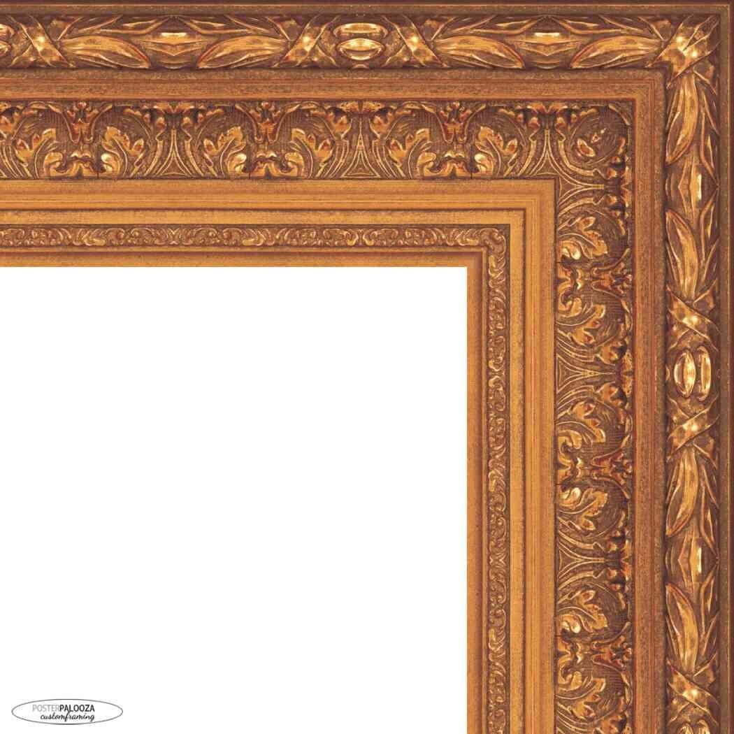 4x10 Ornate Antique Gold Complete Wood Picture Frame with UV Acrylic, Foam Board Backing, & Hardware