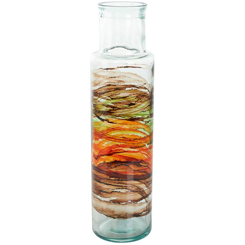 Clear Recycled Glass Abstract Vase with Swirled Colored Glass Bands