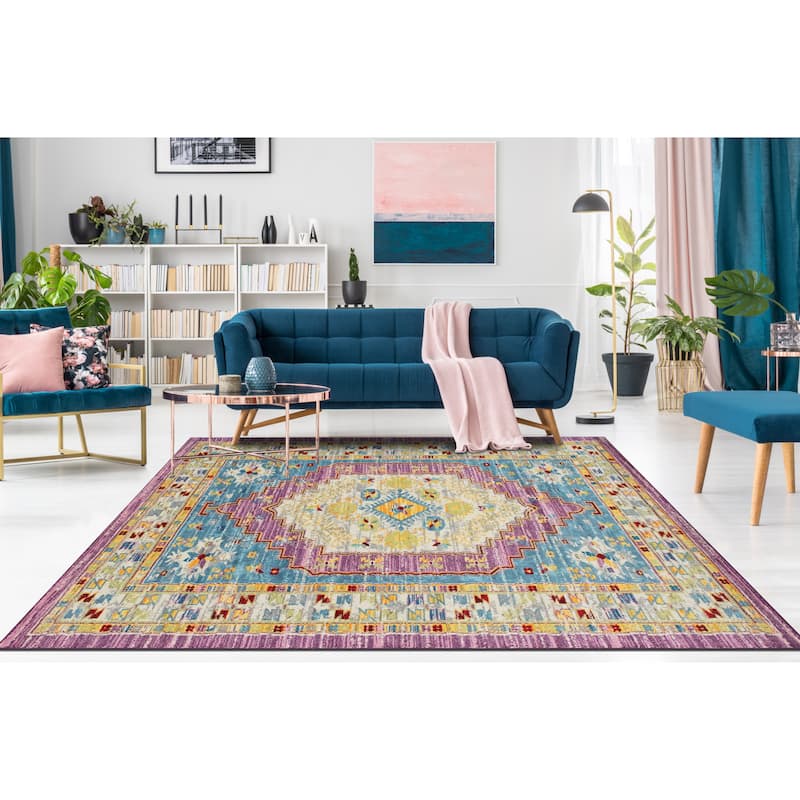 Noori Rug Sapphire Distressed Hester Rug - 4'3" x 6'0" - Grey/Purple