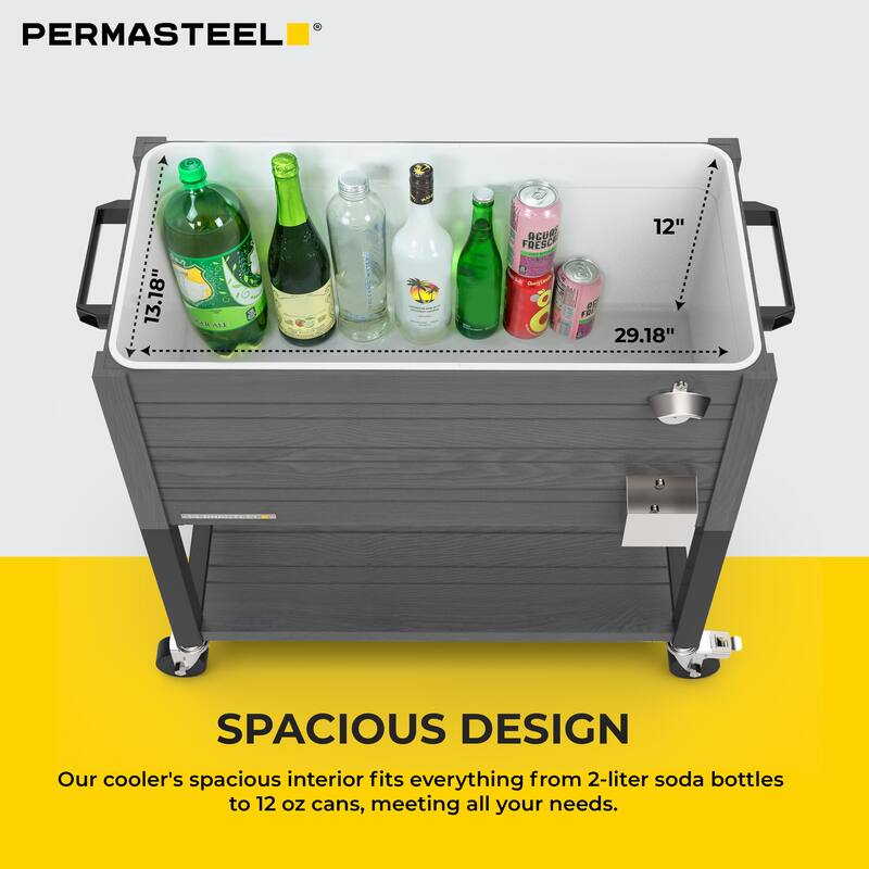 Permasteel 80-Qt Rustic Woodgrain Style Rolling Patio Cooler with Wheels