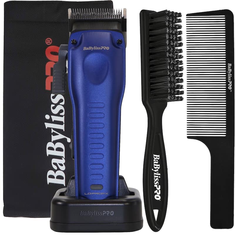 BaBylissPRO FXONE LO-PROFX High Performance Compact Clipper (FX82) + Fade Brush + Comb + Clipper Pouch - Blue