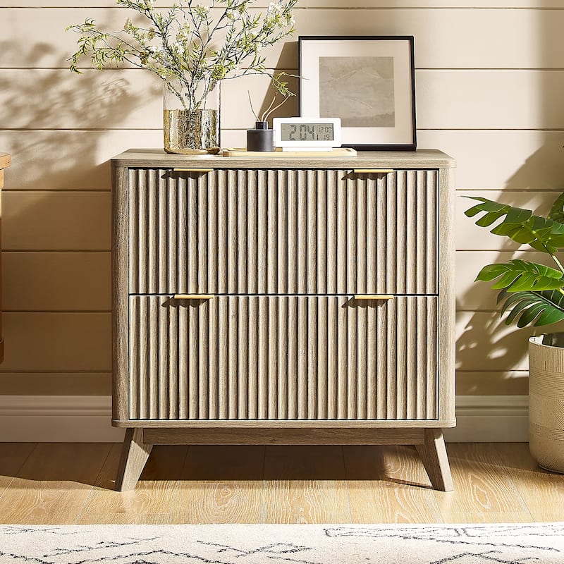Modern Fluted 2 Drawer Lateral File Cabinet, Office Storage Cabinet
