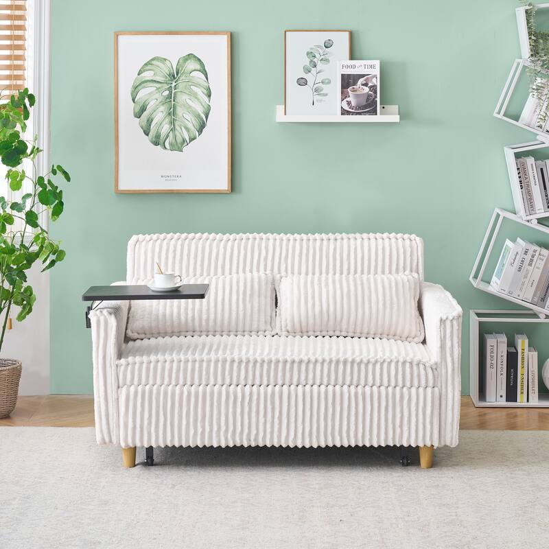 Beige Sleeper Sofa Folding Loveseat with 2 Pillows & USB Charging, Convertible Sofa Bed Multi-Functional Loveseat - Beige