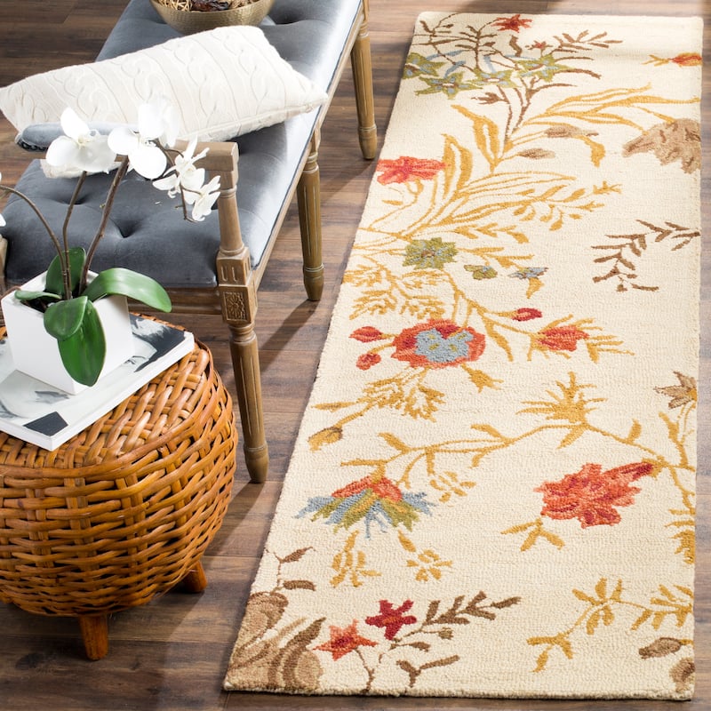 SAFAVIEH Handmade Blossom Wintrud Modern Floral Wool Rug - 2'3" x 8' Runner - Beige/Multi