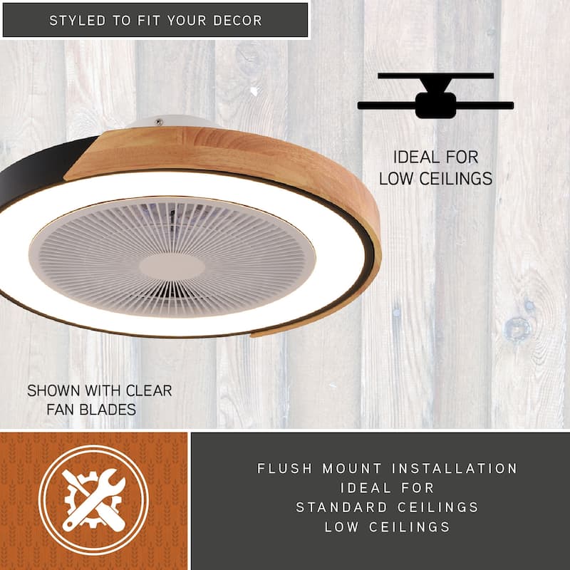 Everette 20 in. Matte Black Low Profile Flush Mount Ceiling Fan, RGBIC LED Light Kit and Remote, 6 Speed, Efficient DC Motor