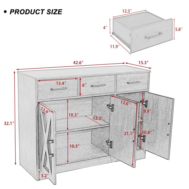 42.6" Wide TV Stand Console with 3 Storage Drawer
