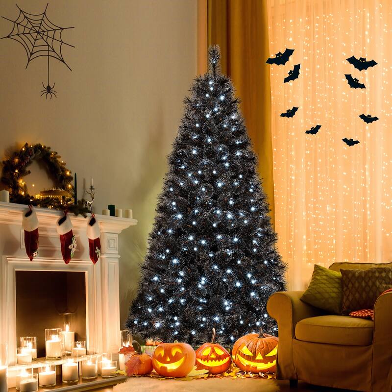Gymax 6/7 FT Halloween Tree w/ 362/572 Branch Tips Frosted Pine