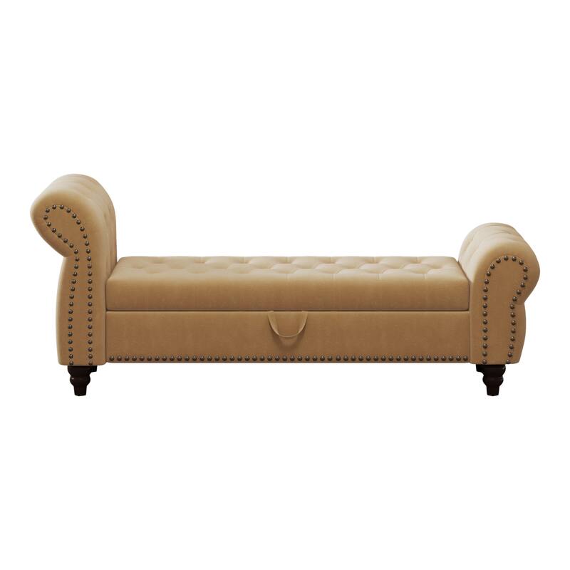 64.5" Bed Bench for Bed Room Nails Tufted Chaise of Lounge with Storage