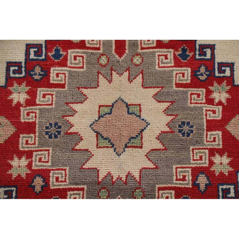 Hand Knotted Oriental 100% Wool Carpet Traditional Geometric Beige & Ivories Kazak Area Rug - 9' 9'' X 6' 8''
