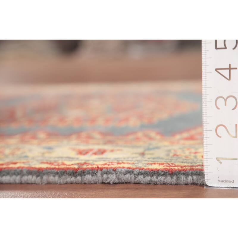 Gray Geometric Kazak Accent Rug Hand-Knotted Oriental Wool Carpet - 2'11"x 5'1"