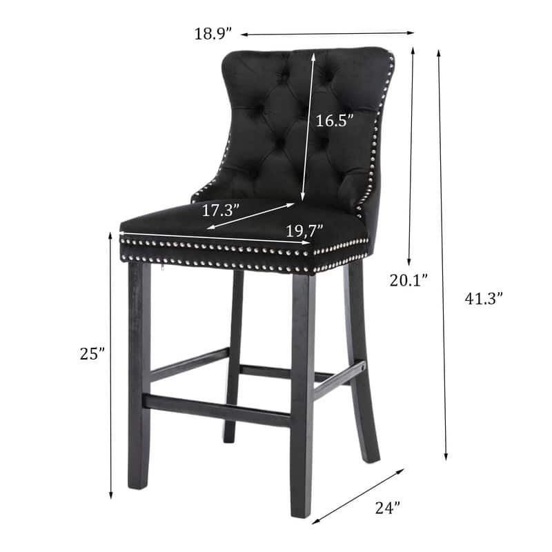 Wing Back Velvet Tufted Nailhead Barstools(Set of 2)