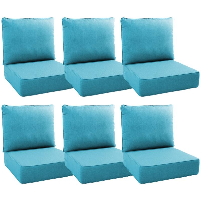 Gymojoy 24"x22"x6" Patio Thick Cushions & Pillows Set - Deep Seat Indoor/Outdoor Water & Fade Resistant - Six Sets - Pale Blue