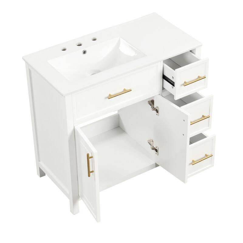 36" Modern Bathroom Vanity Set with Ceramic Sink, Storage Cabinet & Drawers