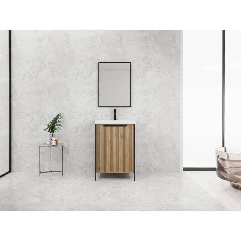36" Freestanding Bathroom Vanity with Ceramic Sink, 2 Doors and 2 Drawers, Modern Grey Finish,8" Faucet Mount