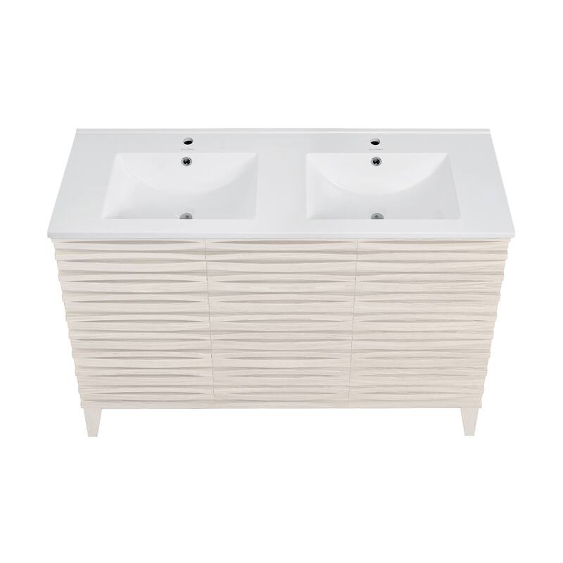 Cascade 48" Freestanding Bathroom Vanity In White Oak With Double Basin Sink Top - 48