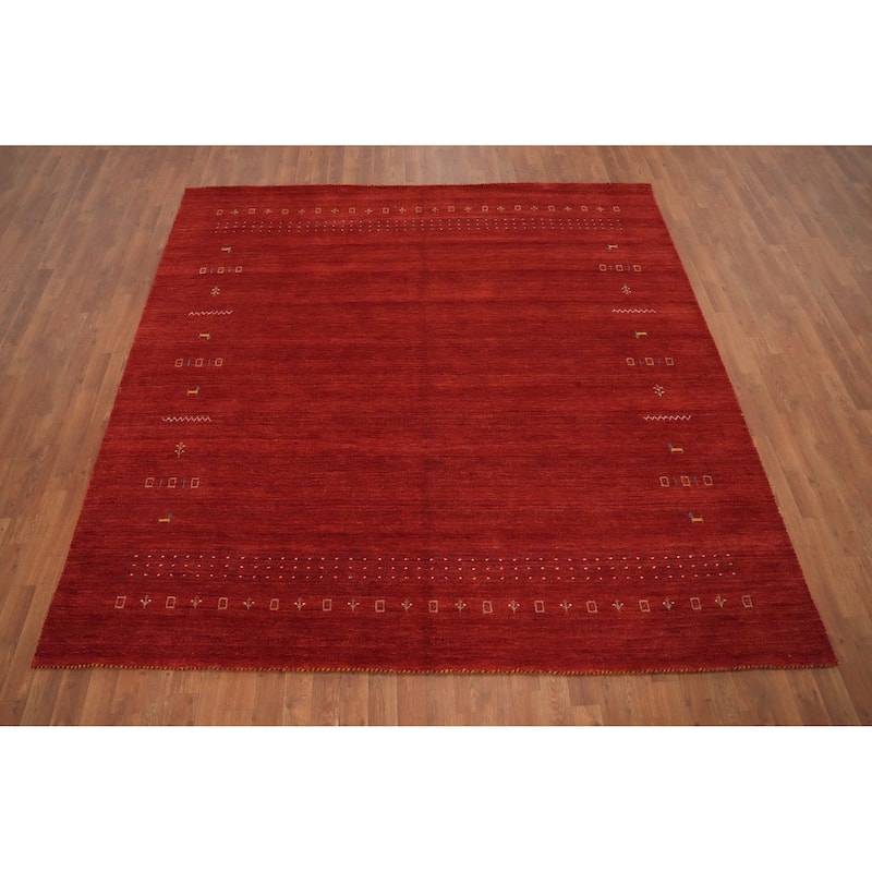 Hand Knotted Oriental 100% Wool Carpet Tribal Animal Pictorial Oranges & Rust Gabbeh Area Rug - 7' 10'' X 8' 0''