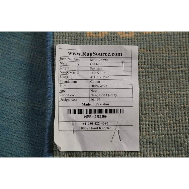 Blue Gabbeh Modern Rug Handmade Solid Wool Carpet - 3'4" x 4'11"