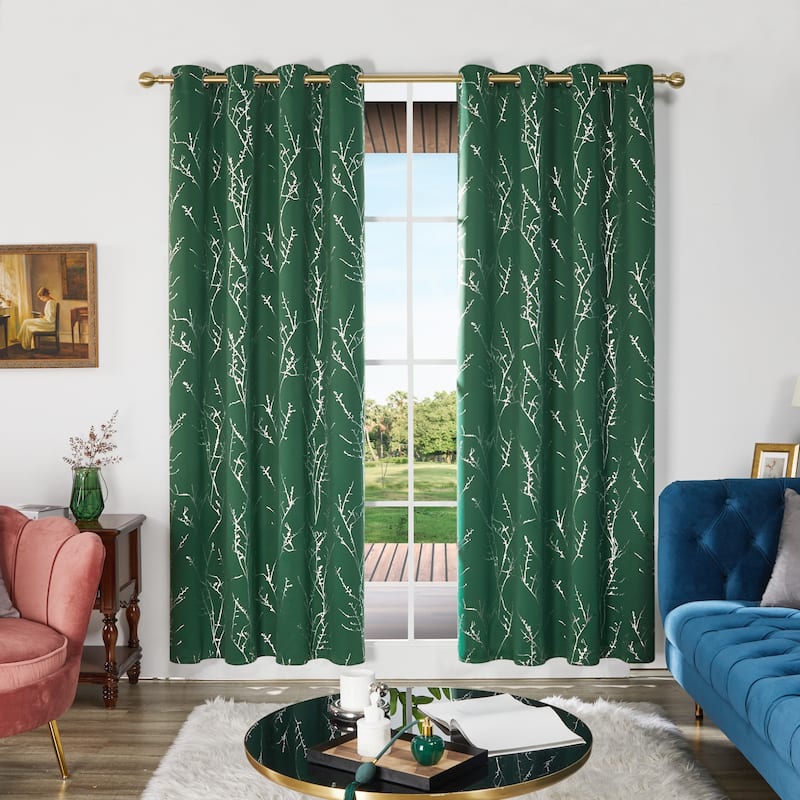 Deconovo Blackout Silver Tree Twigs Curtains(2 Panel)