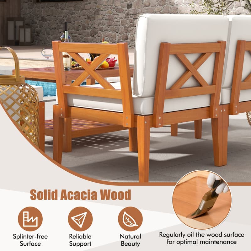Gymax 10 PCS Patio Furniture Set Acacia Wood w/ Cushions & 2-Tier