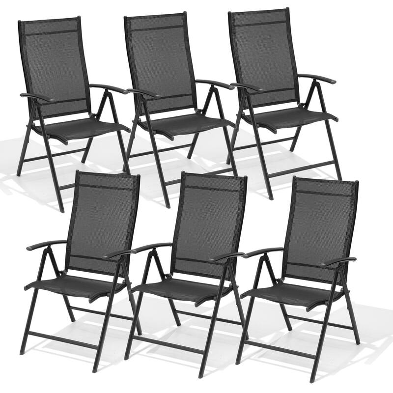 Pellebant Outdoor Durable Adjustable Reclining Folding Chair - Black-6PC