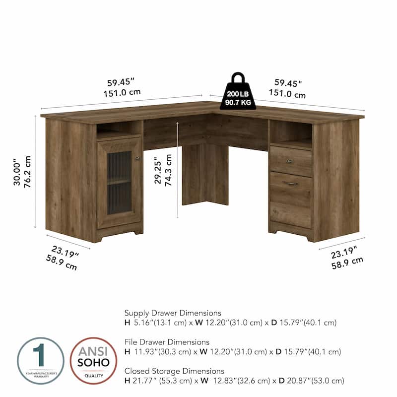 Cabot 60W L Shaped Computer Desk with Storage by Bush Furniture