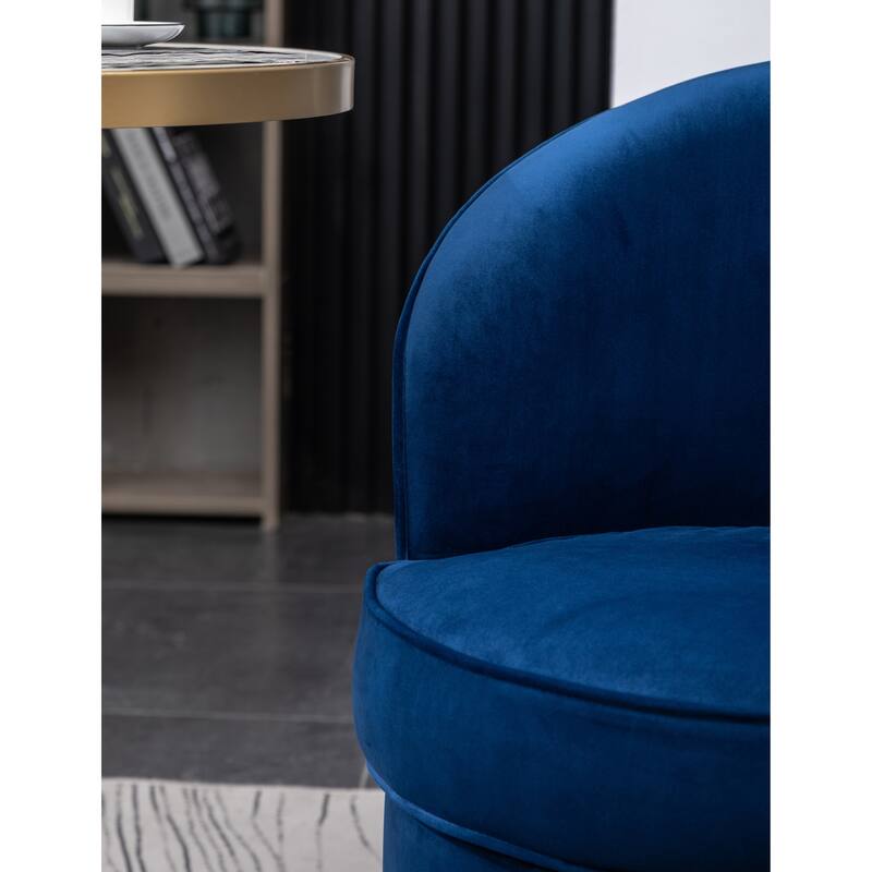 Blue Modern 22" Upholstered Velvet Accent Chair with Round Swivel Metal Base for Living Room