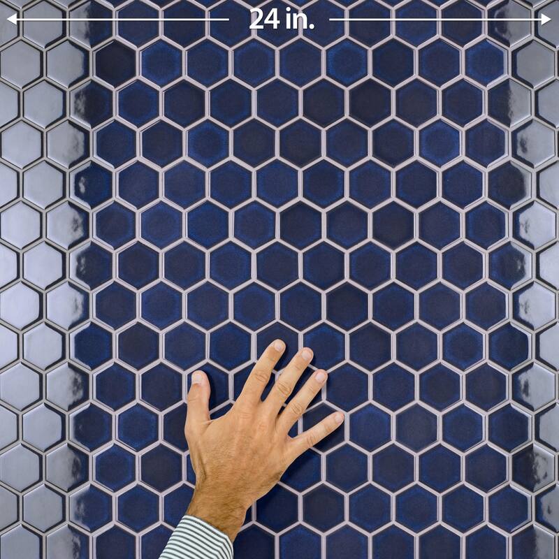 Merola Tile Tribeca 2" Hex Glossy Cobalt 11-1/8" x 12-5/8" Porcelain Floor and Wall Tile