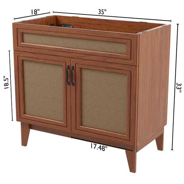 dimension image slide 1 of 4, Javer Bohemian Rattan Freestanding 2-Shelf Bath Vanity Cabinet Base Only (Sink Basin not Included)