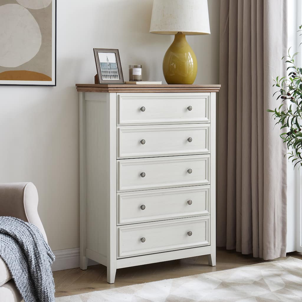 Beige Modern 5-Drawer Dresser, Stylish Closet Organizer Solution