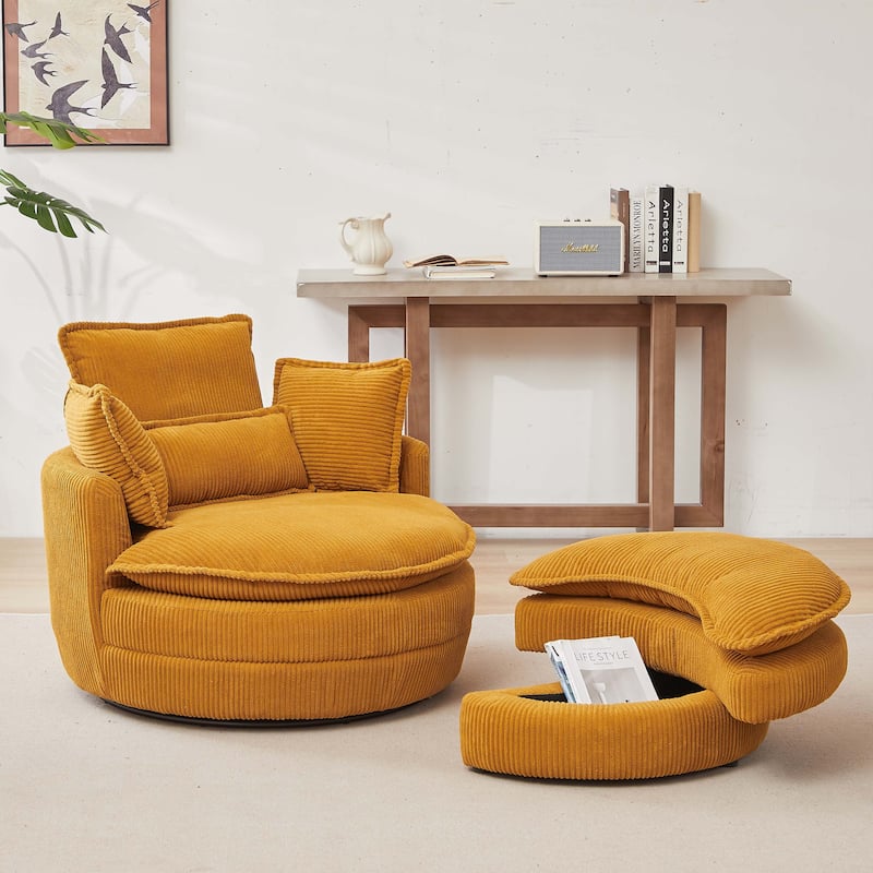 Swivel Chair with Moon Storage Ottoman for Living Room