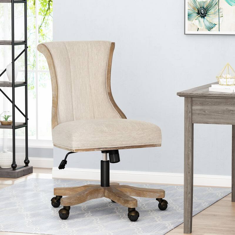 Roomfitters Upholstered Swivel Office Desk Chair with Adjustable Height and Wood Frame