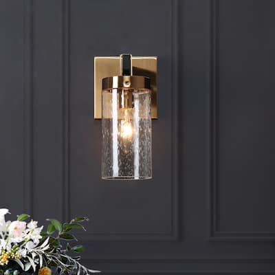 Yilia Modern Black Gold 1-Light Seeded Glass Wall Sconce Bathroom Vanity Lights
