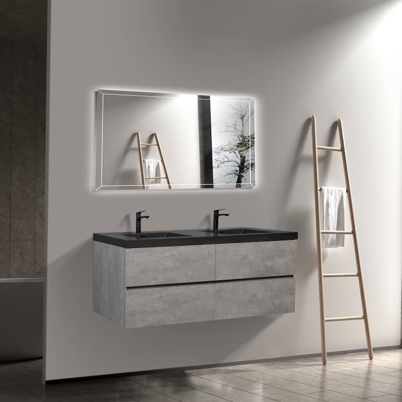 42/48/60/72 inch Plywood Floating Bathroom Vanity in Cement Grey with Integrated Quartz Sink