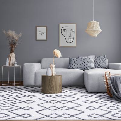 Superior Boho Geometric Diamonds Indoor Plush Shag Area Rug