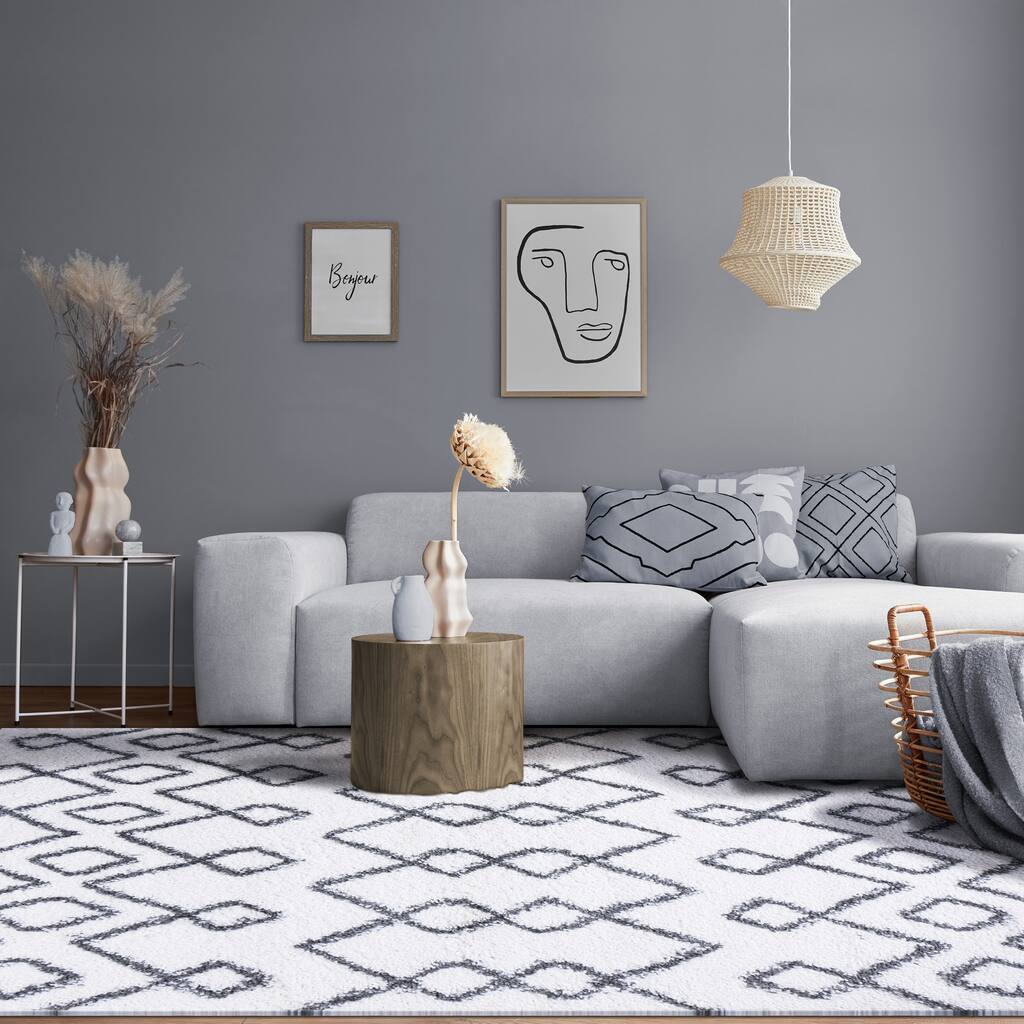 Superior Boho Geometric Diamonds Indoor Plush Shag Area Rug