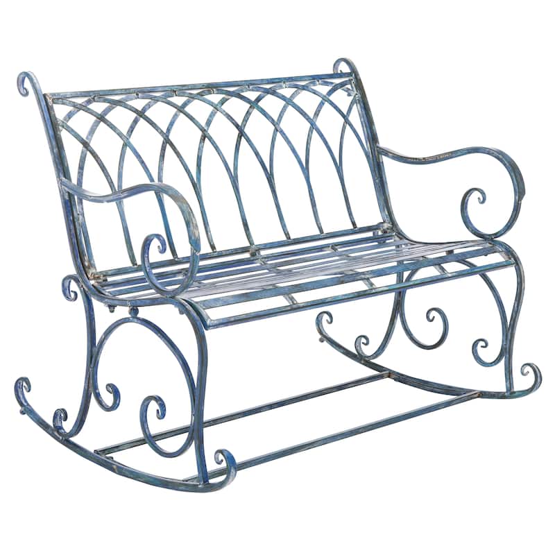 SAFAVIEH Jakayla Victorian Scroll Iron Outdoor Rocking Bench - 43 In. W x 33 In. D x 37 In. H - 43Wx33Dx37H