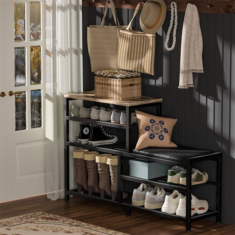 5-Tier Shoe Rack Bench with Seat - 41.33"L x 11.8"W x 26.77"H