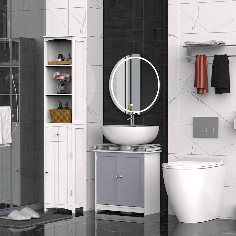 kleankin Vanity Base Cabinet, Under-Sink Bathroom Cabinet Storage with U-Shape Cut-Out, White and Grey